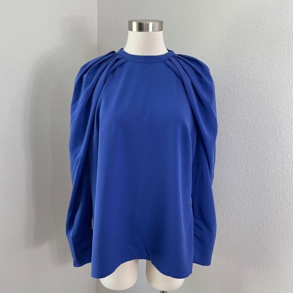 NEW Express Womens Large Royal Blue Pleated Shoulder Blouse Long Sleeve Shirt - Picture 1 of 10